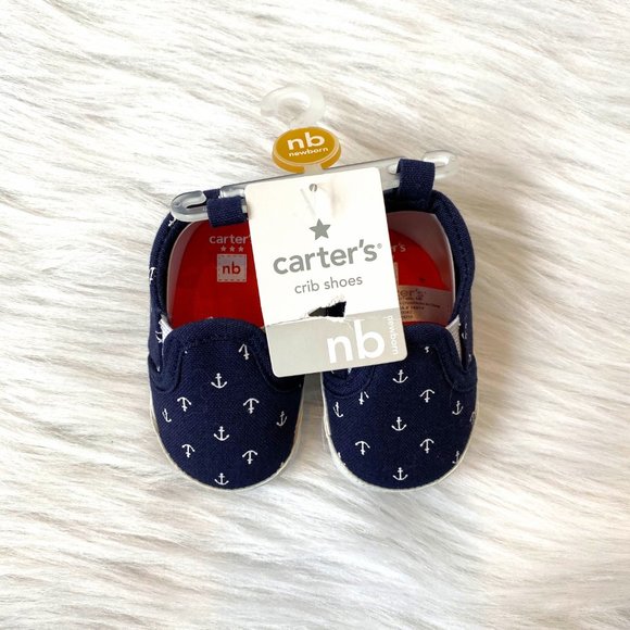Carter's Navy Blue Nautical Crib Shoes Newborn - Picture 2 of 4